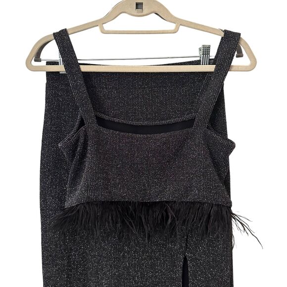 SAYLOR Tiggy‎ Feathered-Trimmed Knit Skirt Set Black Sz Medium - Picture 5 of 7
